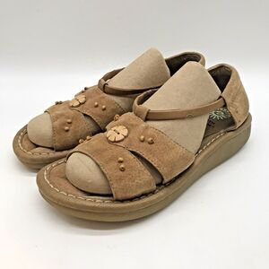 Earth Shoe Huron Sandals Women's 8.5W Tan Suede Leather Gum Sole Stretch Shoes